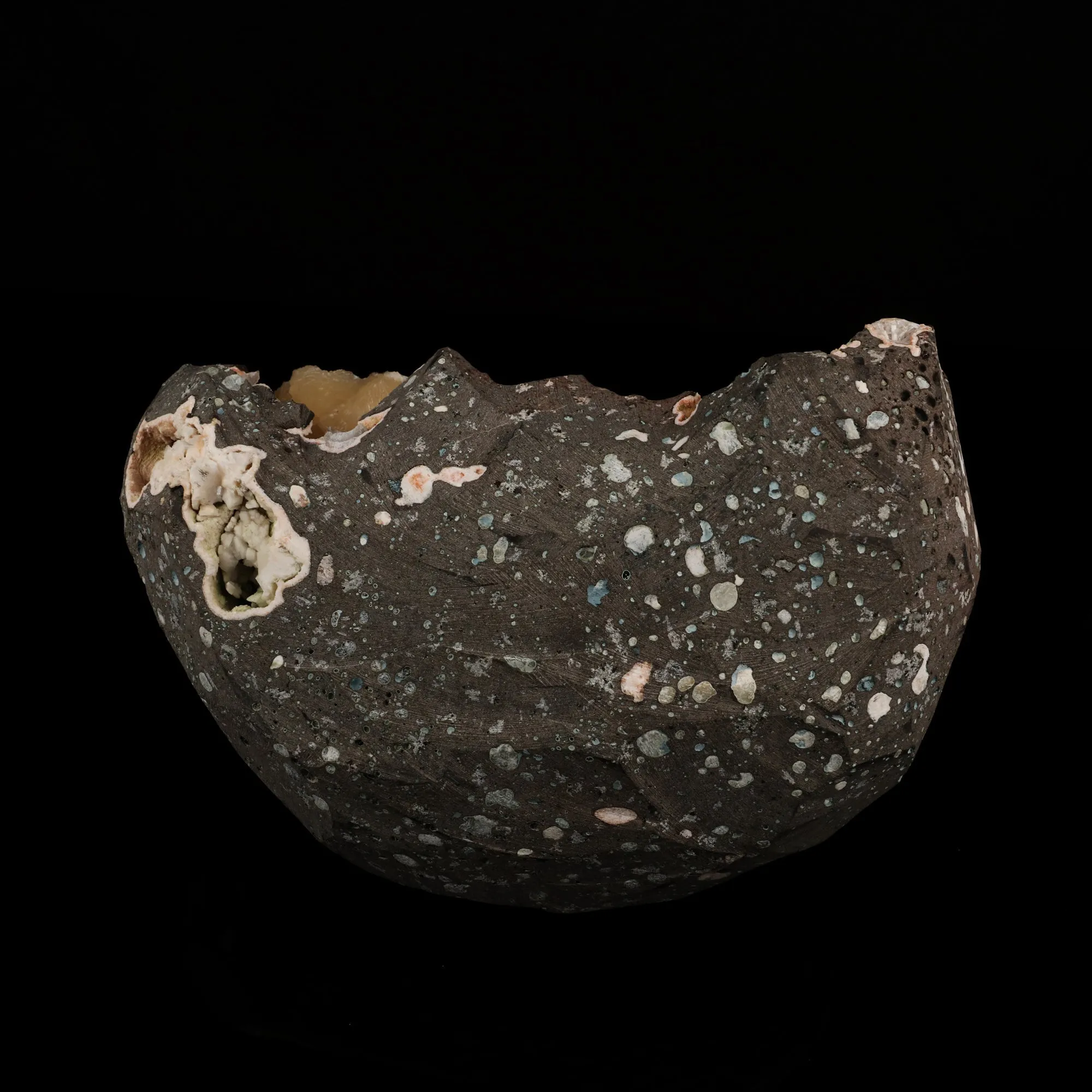 Scolecite Sprays with stilbite Inside Heulandite Geode Natural Mineral Specimen - image 5