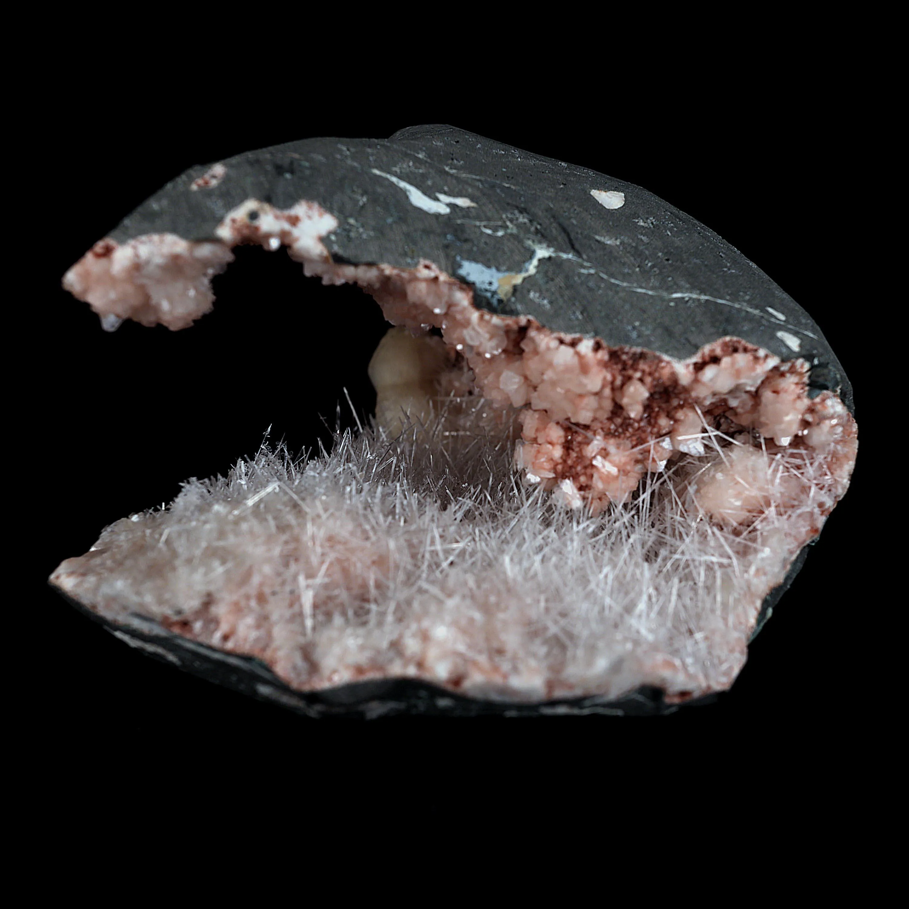 Scolecite Sprays with Stilbite Inside Heulandite Geode Natural Mineral Specimen - image 3