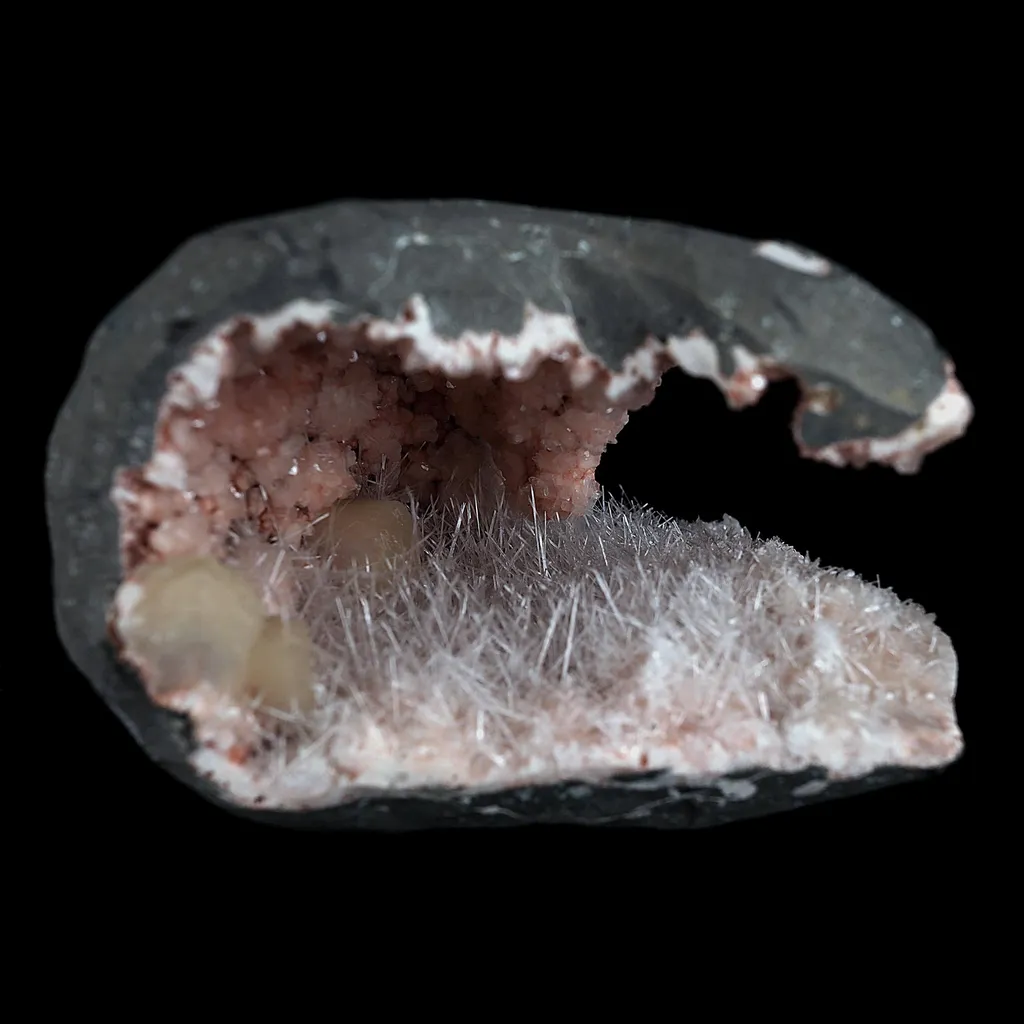 Scolecite Sprays with Stilbite Inside Heulandite Geode Natural Mineral Specimen - image 6