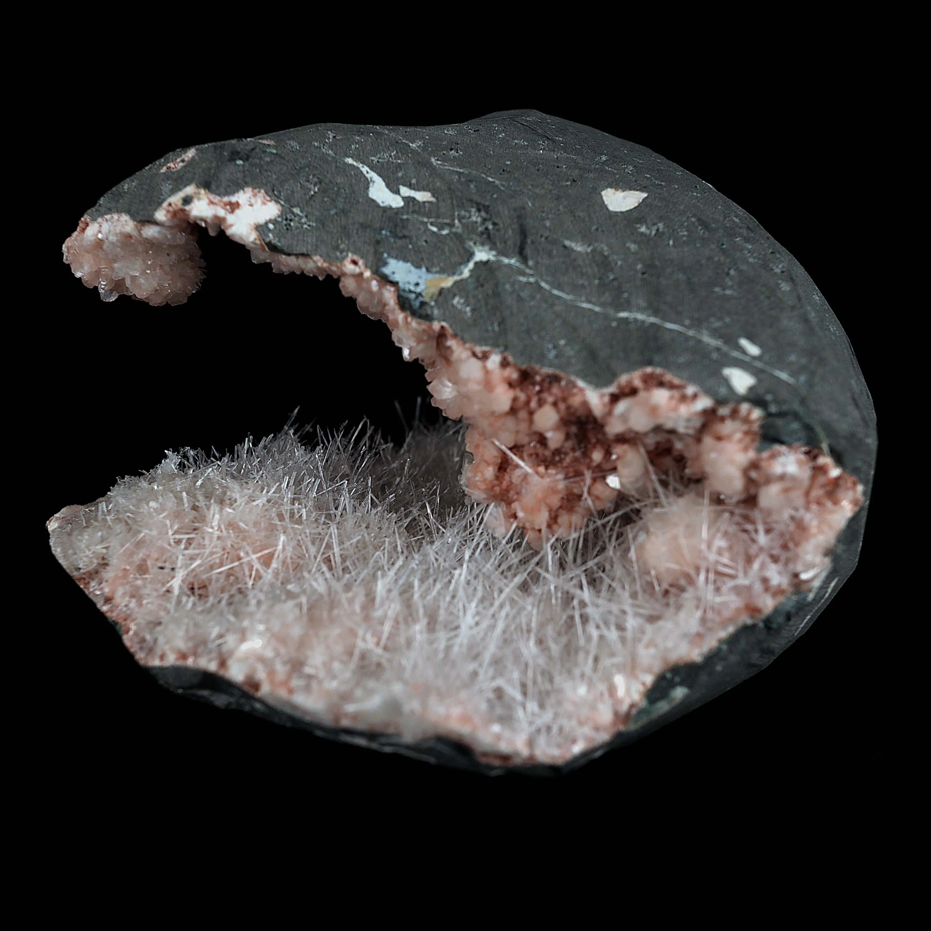 Scolecite Sprays with Stilbite Inside Heulandite Geode Natural Mineral Specimen - image 5