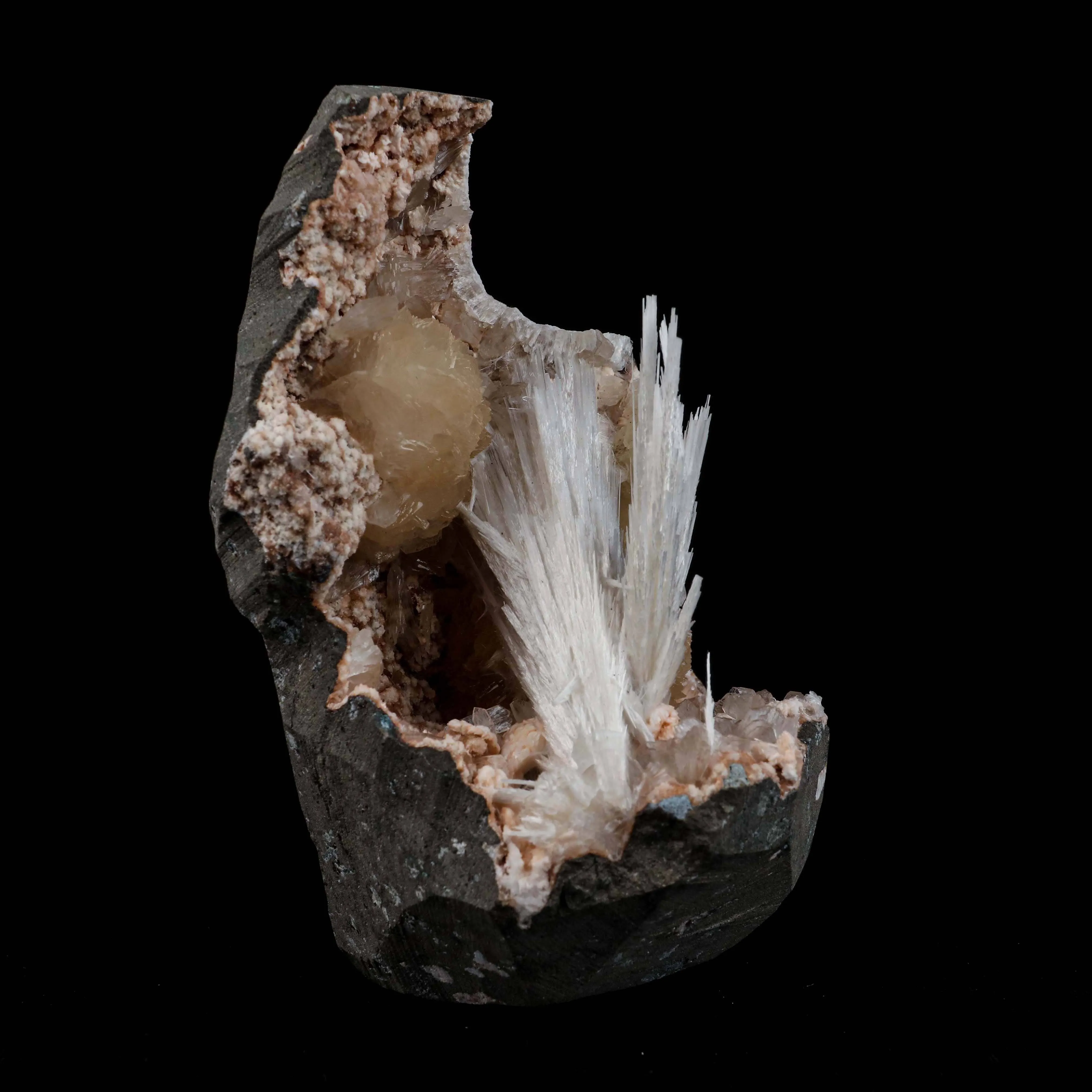 Scolecite Sprays with Stilbite Inside Heulandite Geode Natural Mineral Specimen - image 2