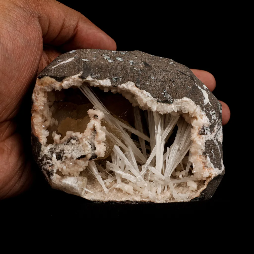 Scolecite Sprays with Stilbite Inside Heulandite Natural Mineral Specimen - image 5