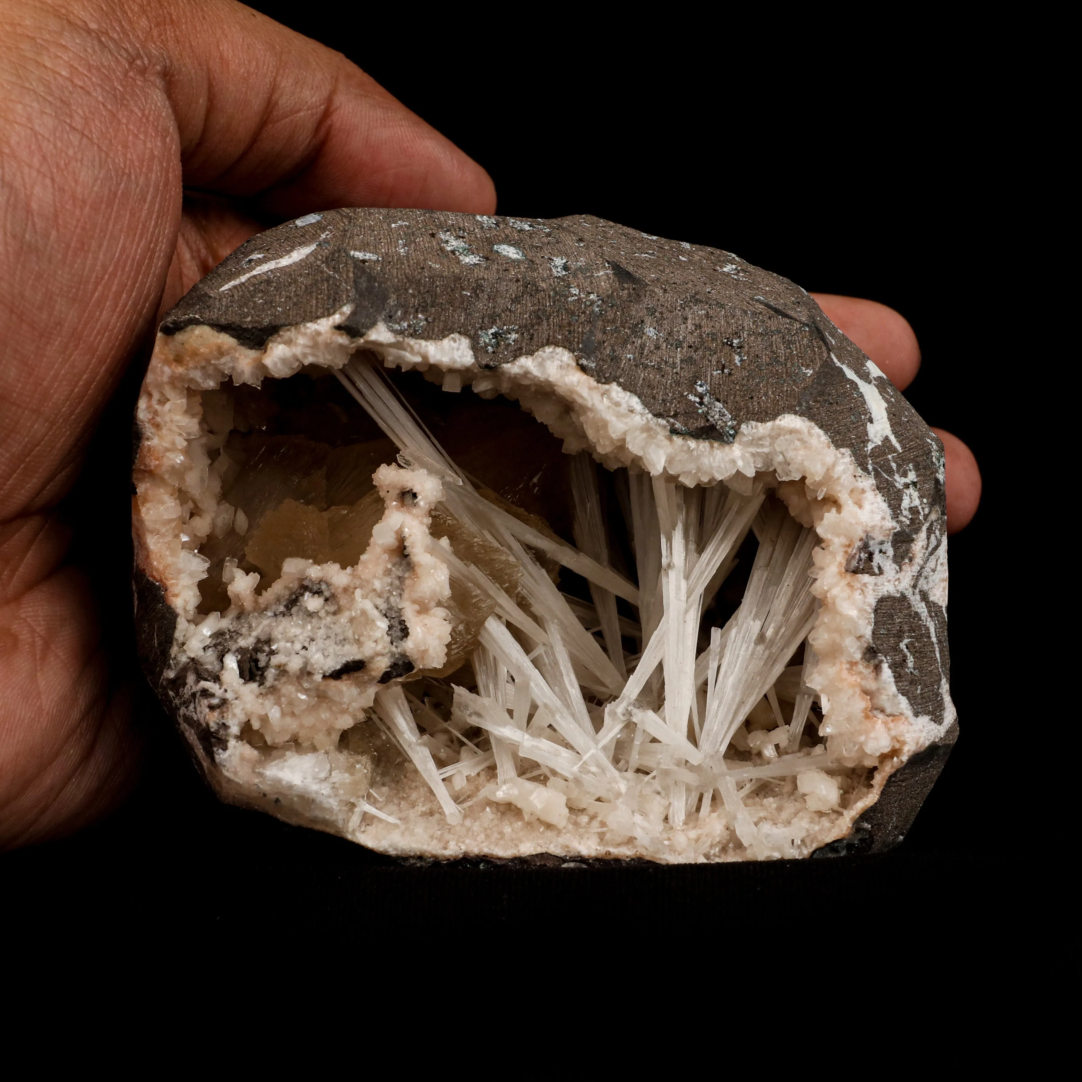 Scolecite Sprays with Stilbite Inside Heulandite Natural Mineral Specimen - image 5