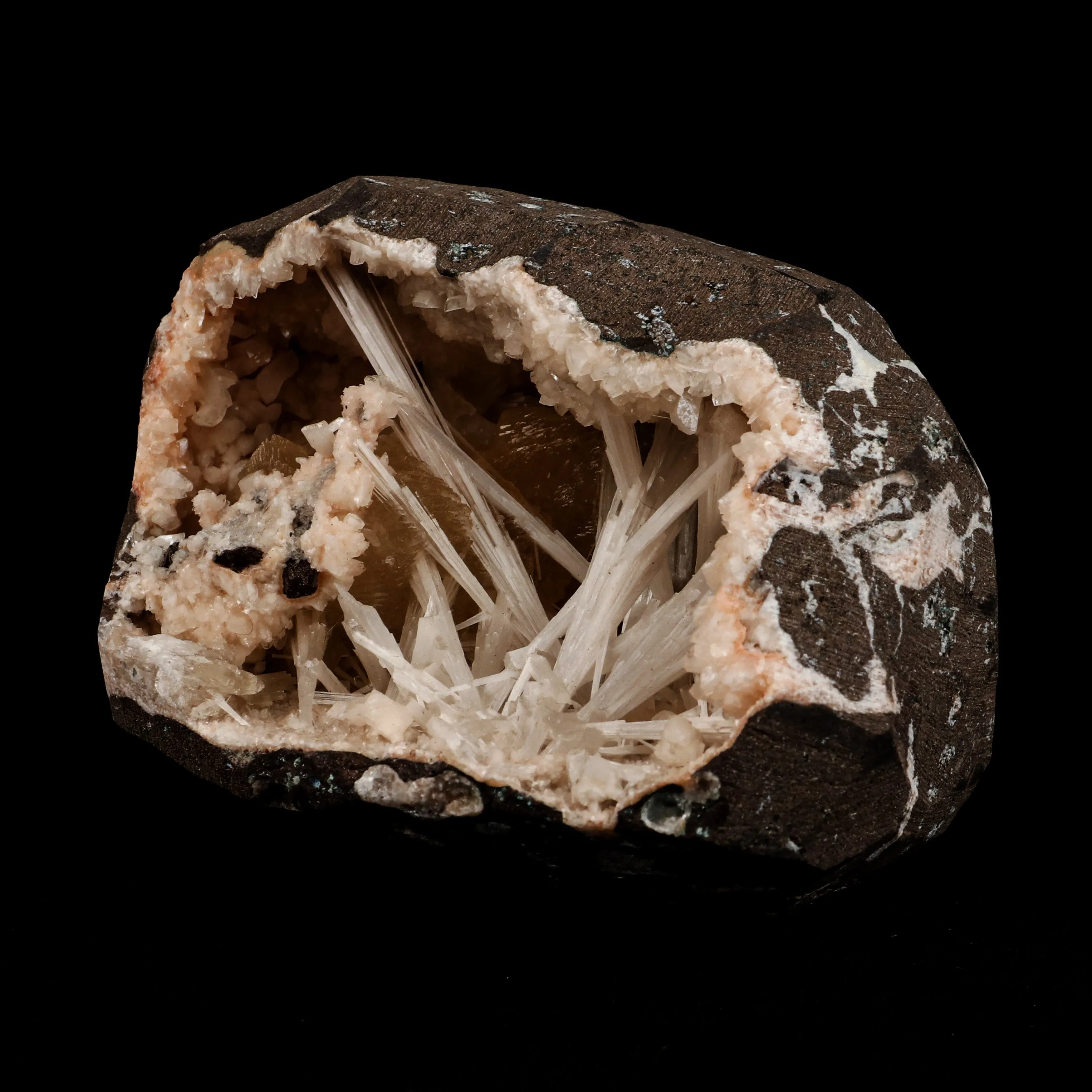 Scolecite Sprays with Stilbite Inside Heulandite Natural Mineral Specimen - image 3