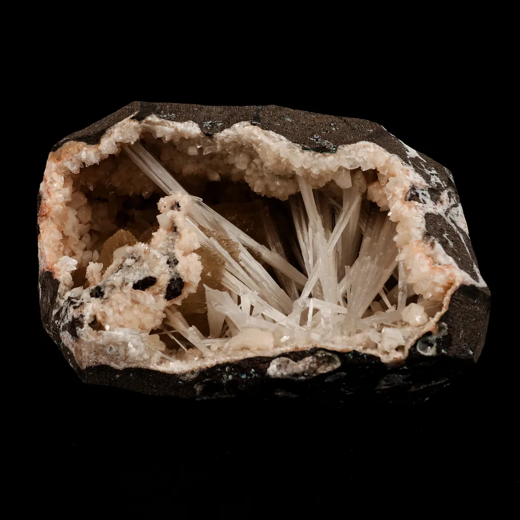 Scolecite Sprays with Stilbite Inside Heulandite Natural Mineral Specimen image