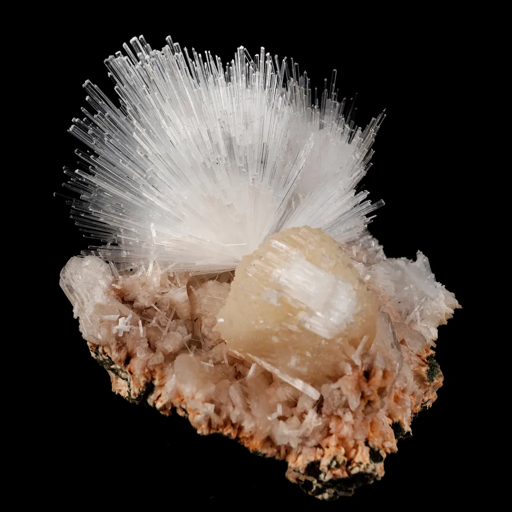 Scolecite Sprays with Stilbite Natural Mineral Specimen image