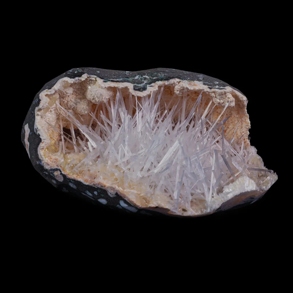 Scolecite with Heulandite in Geode Natural Mineral Specimen image