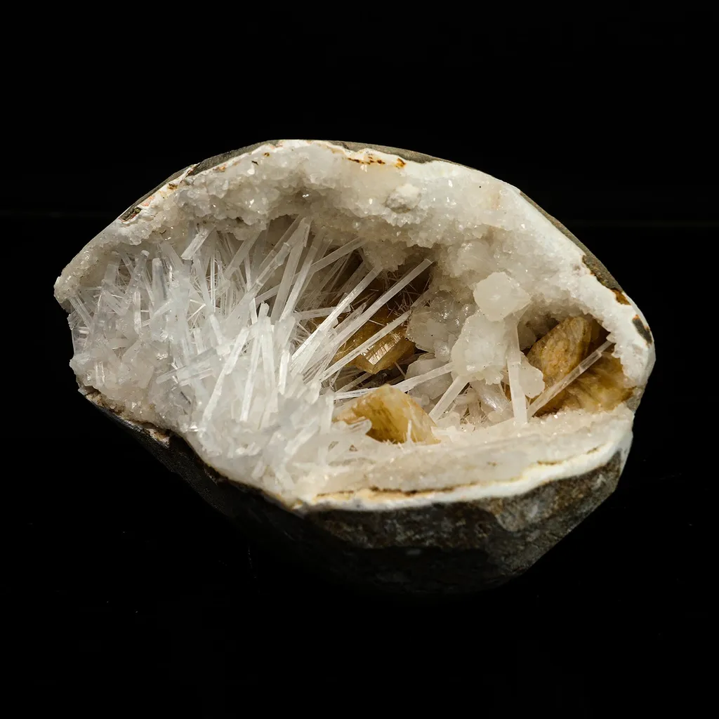 Scolecite with Heulandite in Geode Natural Mineral Specimen image