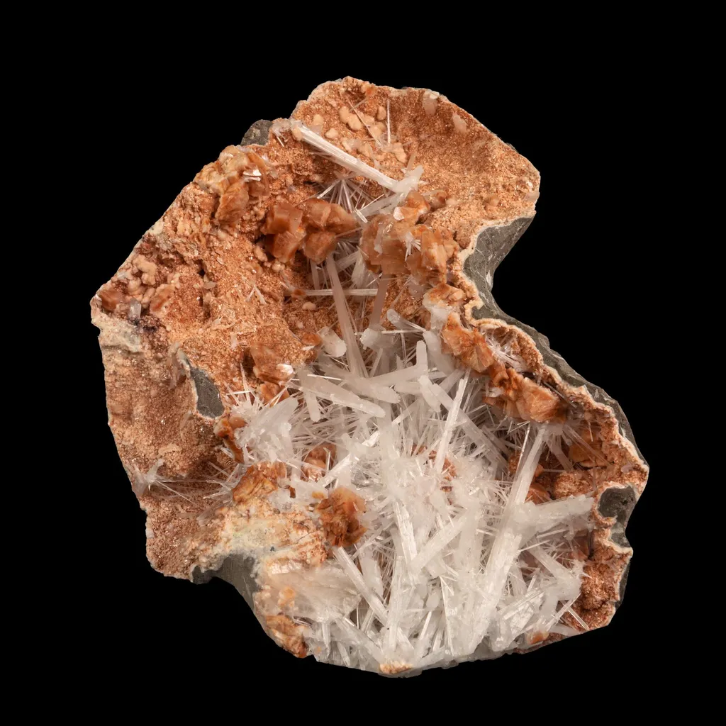 Scolecite with Heulandite in Geode Natural Mineral Specimen image