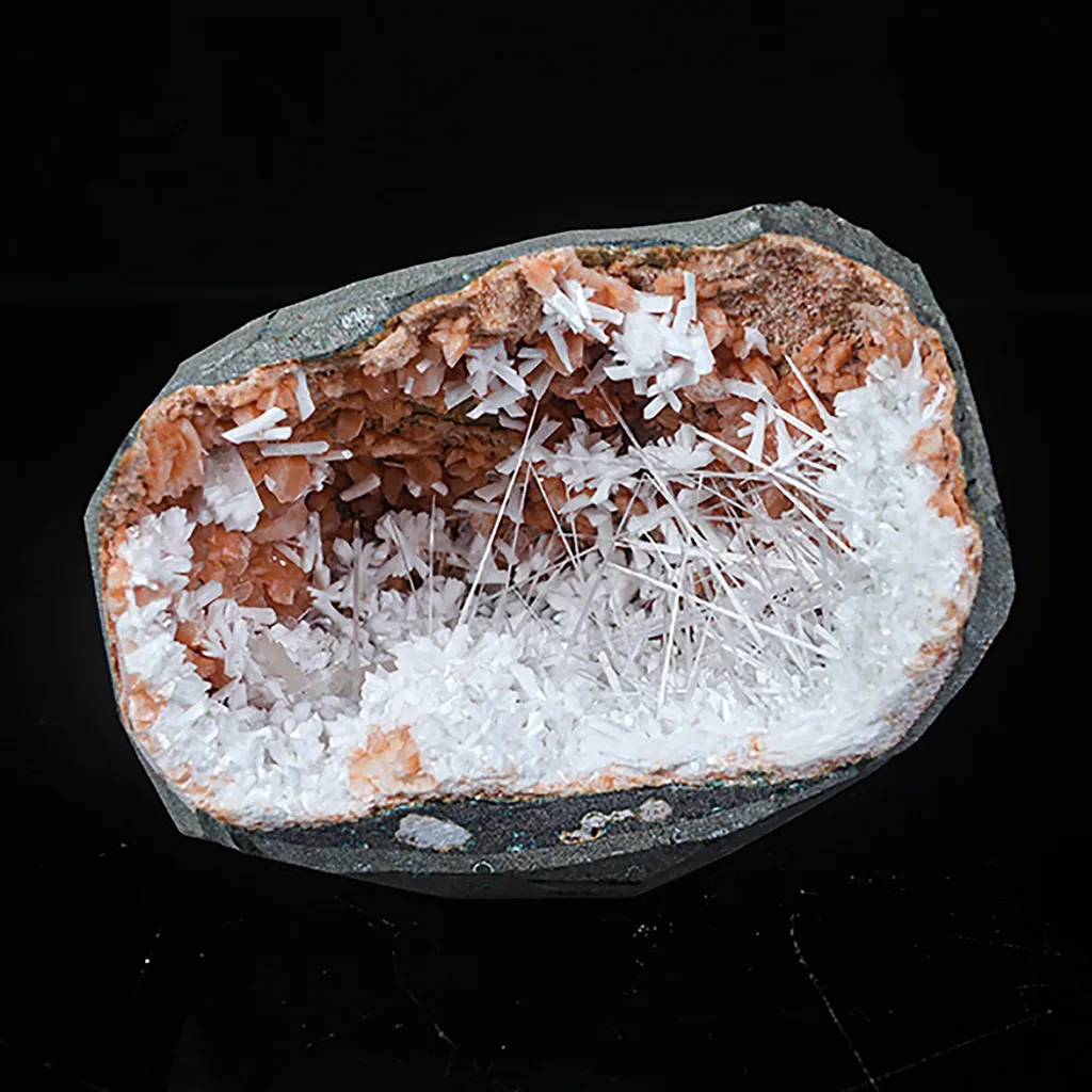 Scolecite with Laumontite in Heulandite Geode Natural Mineral Specimen image