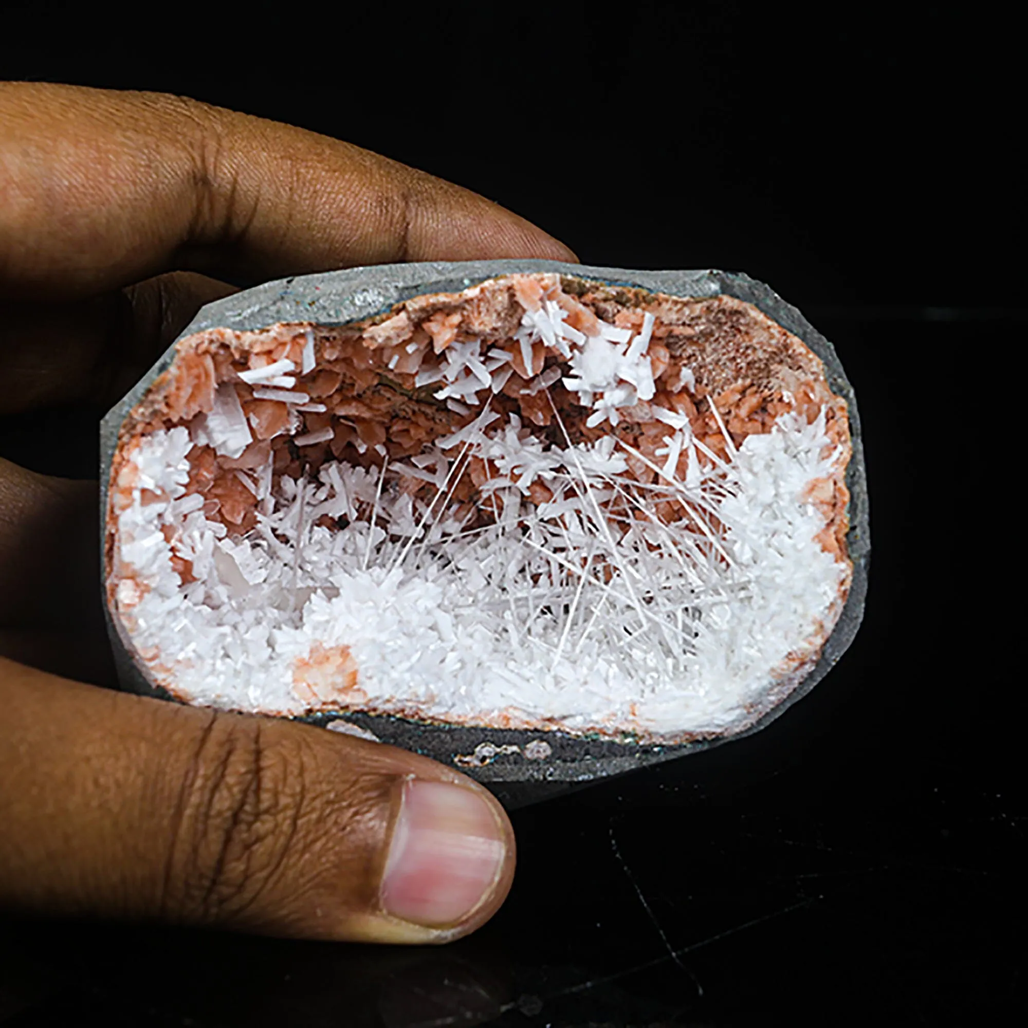 Scolecite with Laumontite in Heulandite Geode Natural Mineral Specimen - image 5