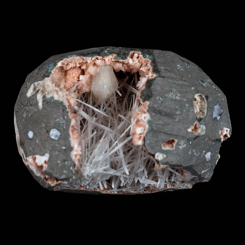 Scolecite With Stilbite Inside Heulandite Geode Natural Mineral Specimen image