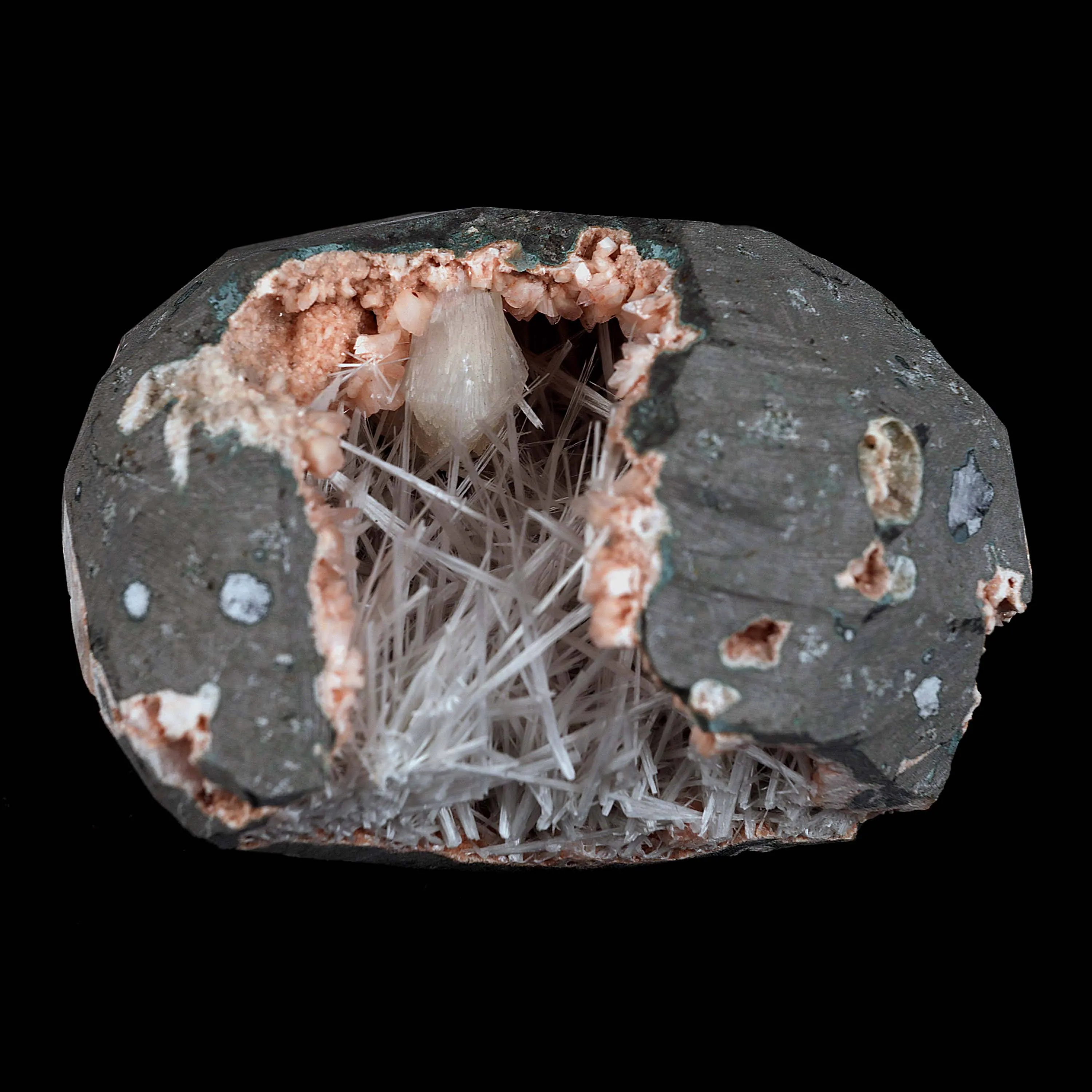 Scolecite With Stilbite Inside Heulandite Geode Natural Mineral Specimen - image 1
