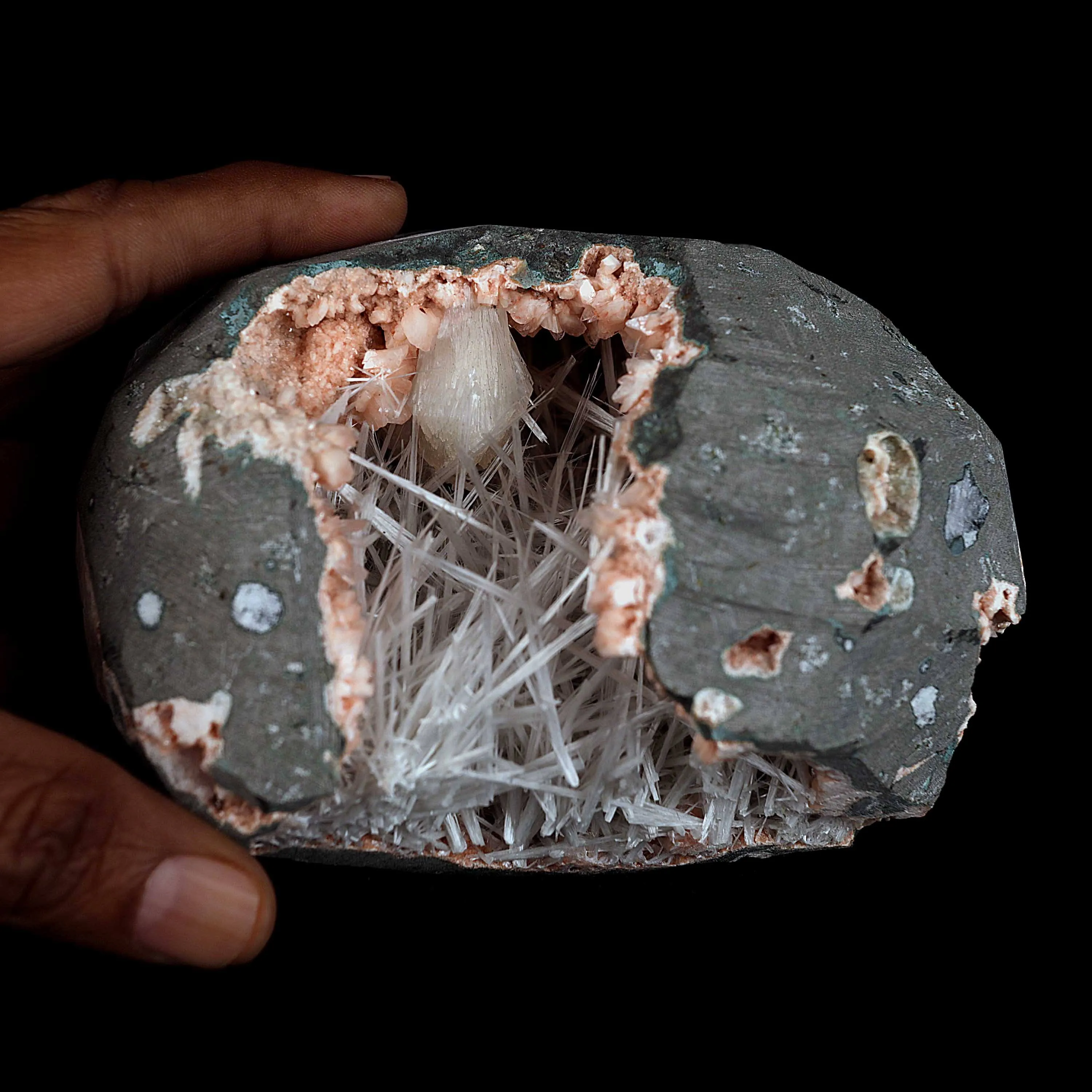 Scolecite With Stilbite Inside Heulandite Geode Natural Mineral Specimen - image 4