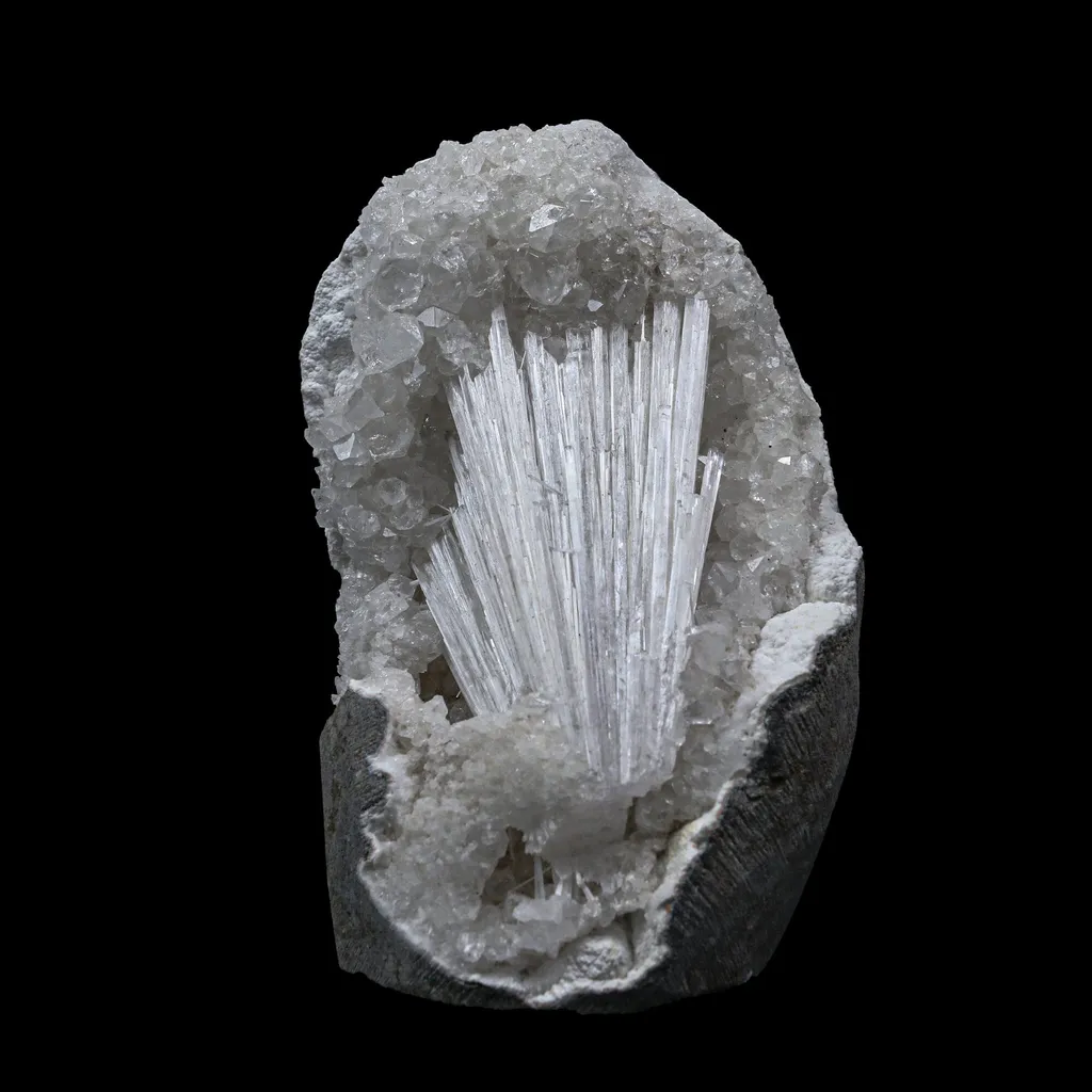 Selfstanding Scolecite Spray Geode With MM Quartz Natural Mineral Specimen image