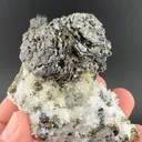 Semseyite with Galena on Pyrite after Pyrrhotite, Quartz - image 1