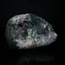 Sharp Terminated Green Apophyllite Cluster and Calcite on Shimmering Dark Green Chalcedony Matrix – Natural Indian Zeolite Mineral Specimen from Jalgaon, Maharashtra - image 2