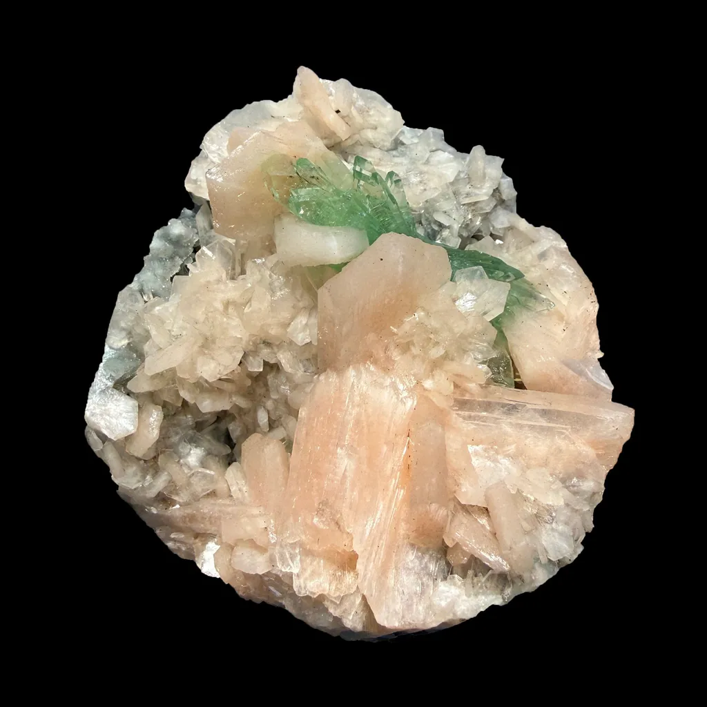 Sharp Terminated Green Apophyllite with Peach Stilbite on Chalcedony Matrix – Rare Zeolite Mineral from Jalgaon,India - image 2