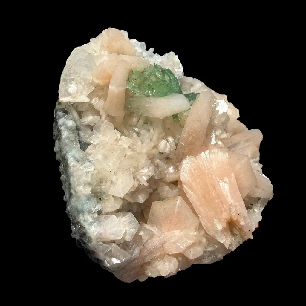 Sharp Terminated Green Apophyllite with Peach Stilbite on Chalcedony Matrix – Rare Zeolite Mineral from Jalgaon,India - image 4