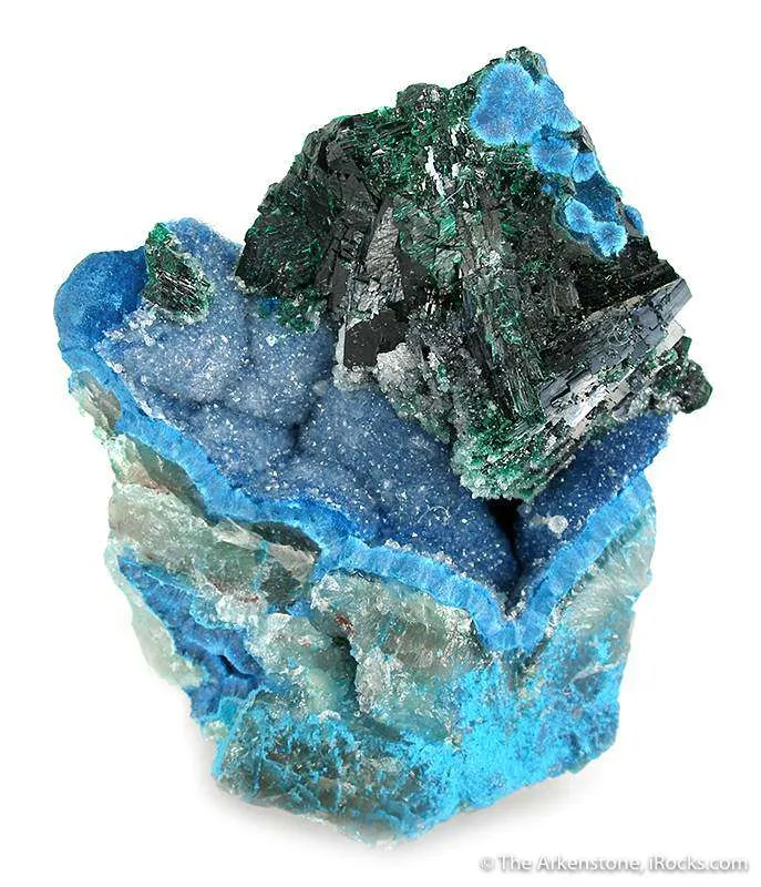 Shattuckite on Malachite on Shattuckite-Included Quartz image