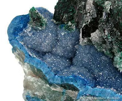 Shattuckite on Malachite on Shattuckite-Included Quartz - image 3