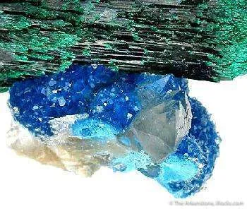 Shattuckite on Primary Malachite on Shattuckite-Included Quartz - image 2
