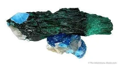 Shattuckite on Primary Malachite on Shattuckite-Included Quartz image