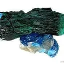 Shattuckite on Primary Malachite on Shattuckite-Included Quartz - image 1