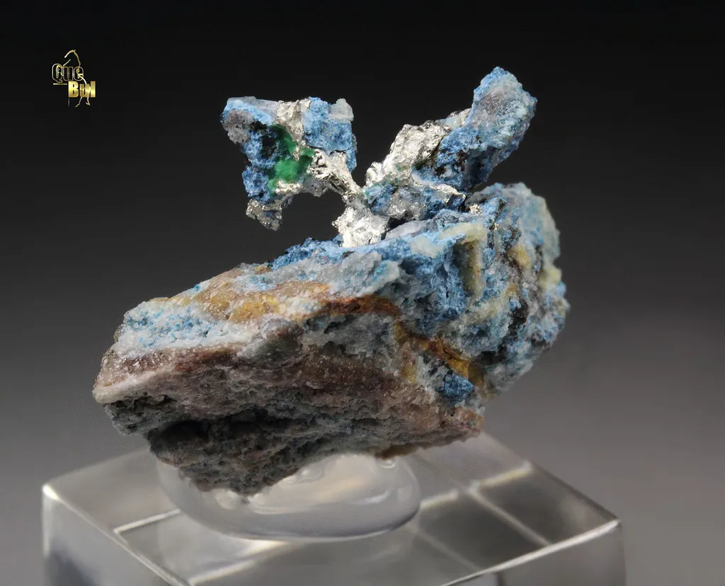 SILVER, PLANCHEITE, DIOPTASE from Republic of the Congo, Pool Department, Mindouli District, Mindouli image