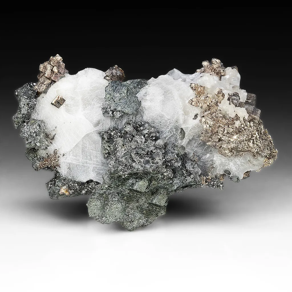 Silver with Lollingite, Calcite image
