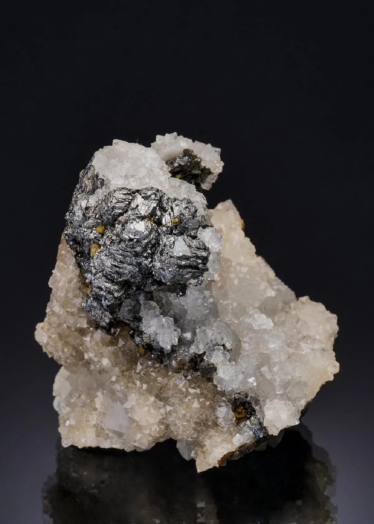 Skeletal Bournonite with Chalcopyrite and Quartz - image 1