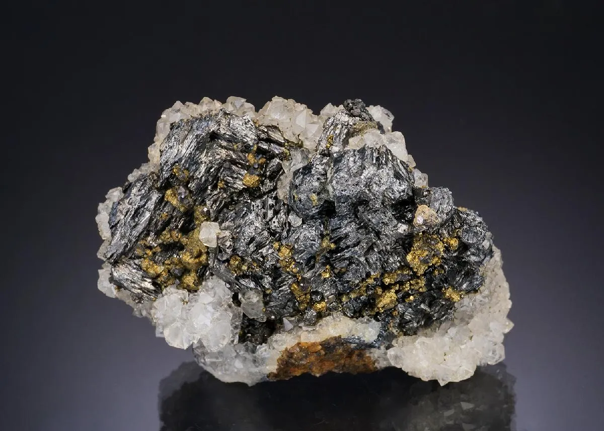 Skeletal Bournonite with Chalcopyrite and Quartz - image 1
