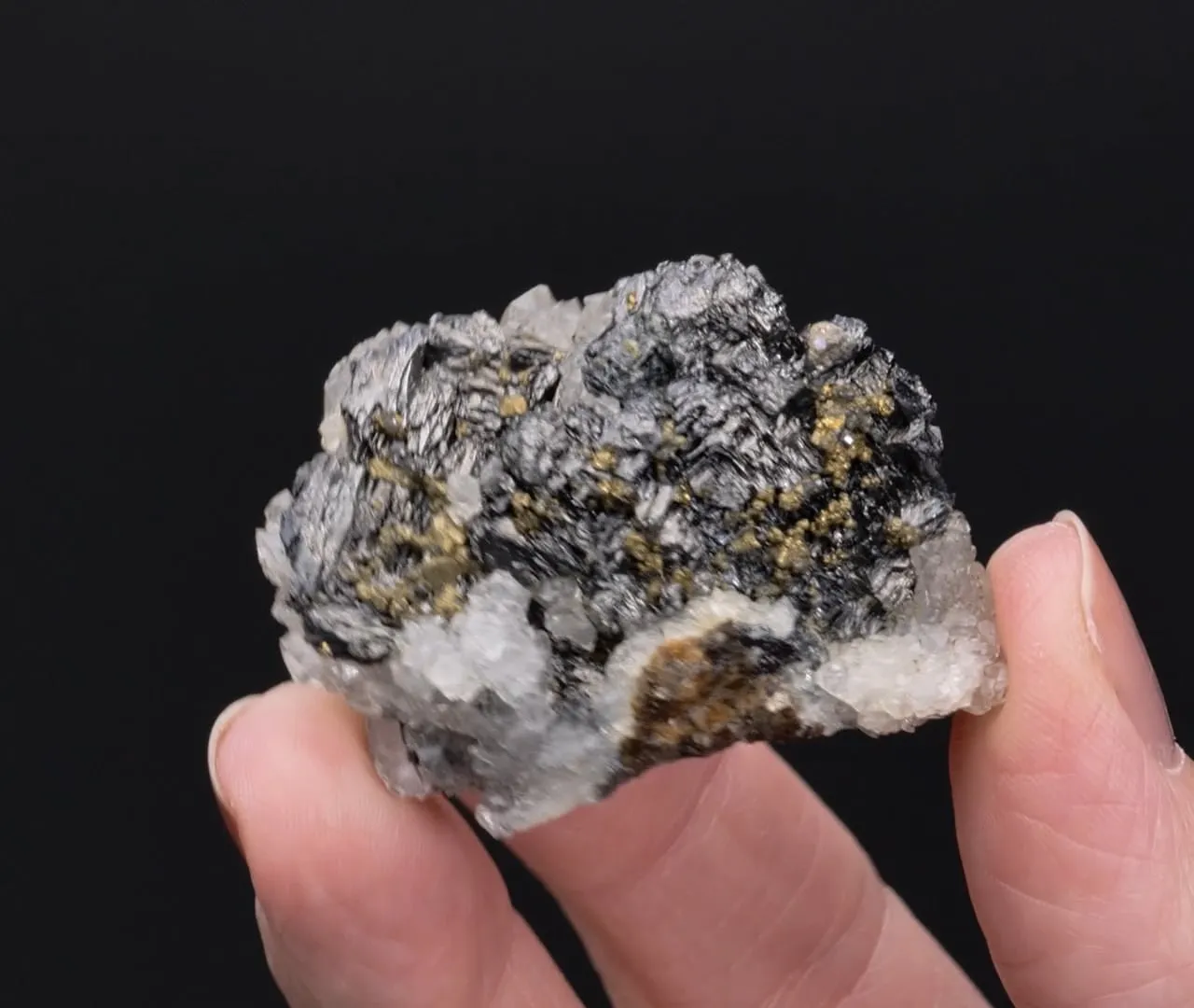 Skeletal Bournonite with Chalcopyrite and Quartz - image 2