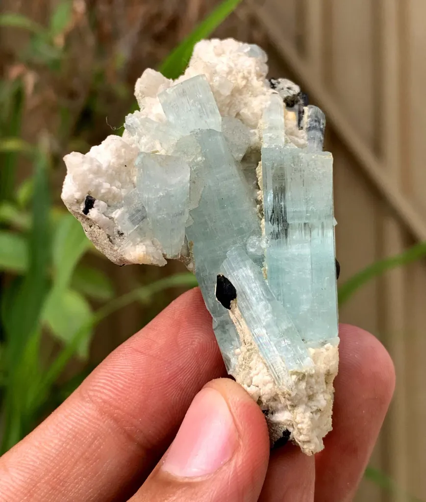 Sky Blue Aquamarine Crystals with Blacl Tourmaline from Pakistan 45 Gram - image 5