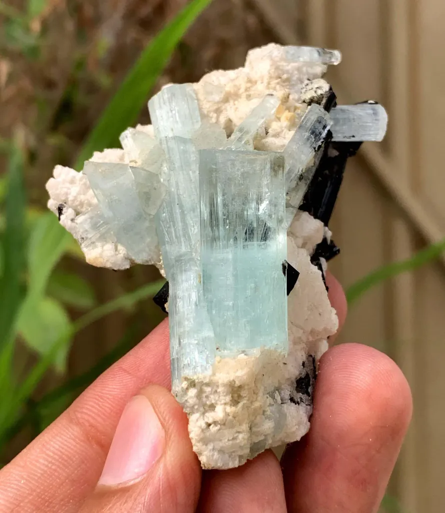Sky Blue Aquamarine Crystals with Blacl Tourmaline from Pakistan 45 Gram - image 3