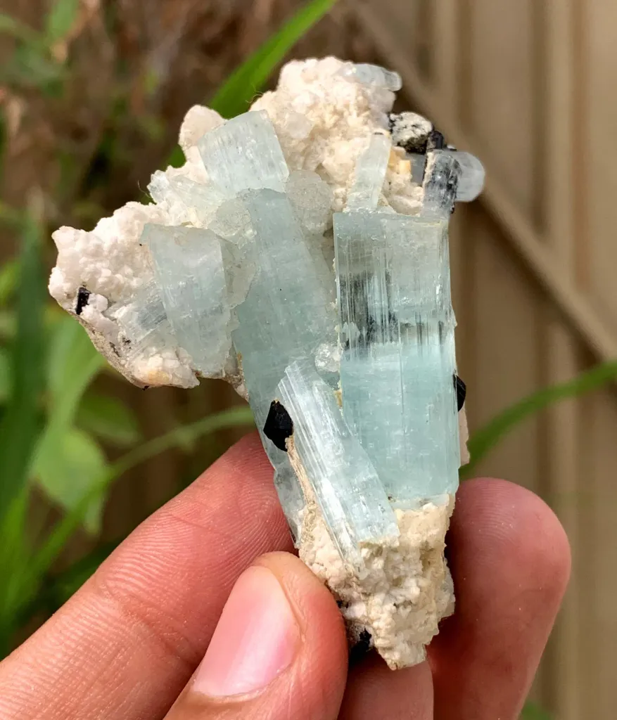 Sky Blue Aquamarine Crystals with Blacl Tourmaline from Pakistan 45 Gram - image 4