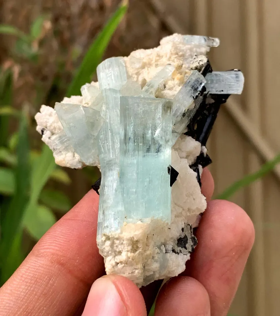 Sky Blue Aquamarine Crystals with Blacl Tourmaline from Pakistan 45 Gram - image 6