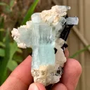 Sky Blue Aquamarine Crystals with Blacl Tourmaline from Pakistan 45 Gram - image 6