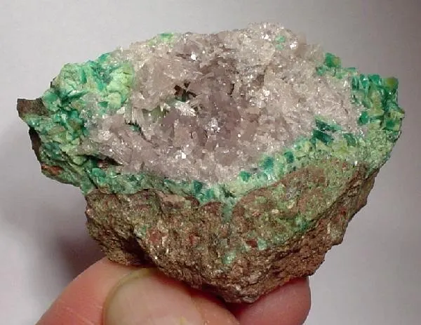 Smithsonite (Var: Cobaltoan Smithsonite), Adamite (Var: Cuprian Adamite) image