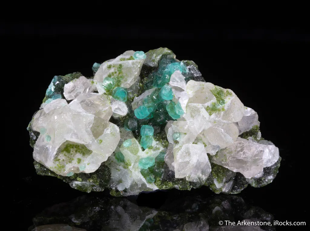 Smithsonite var. Cuprian Smithsonite on Cerussite with Duftite - image 2