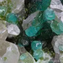Smithsonite var. Cuprian Smithsonite on Cerussite with Duftite - image 1