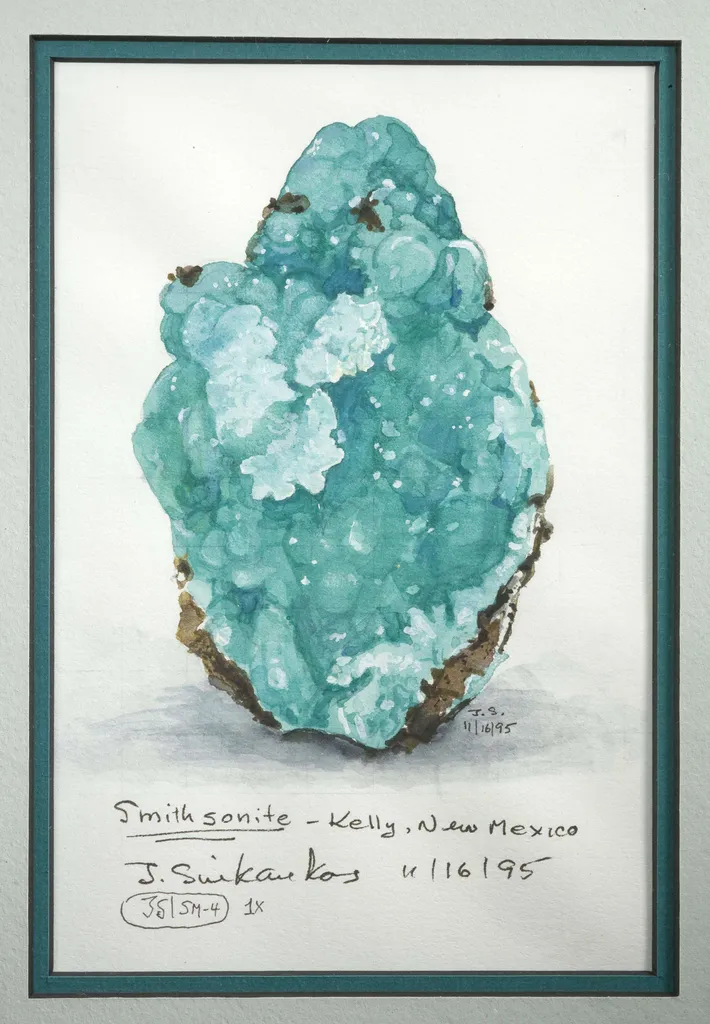 Smithsonite With Calcite (And Original Watercolor Painting By John Sinkankas) image