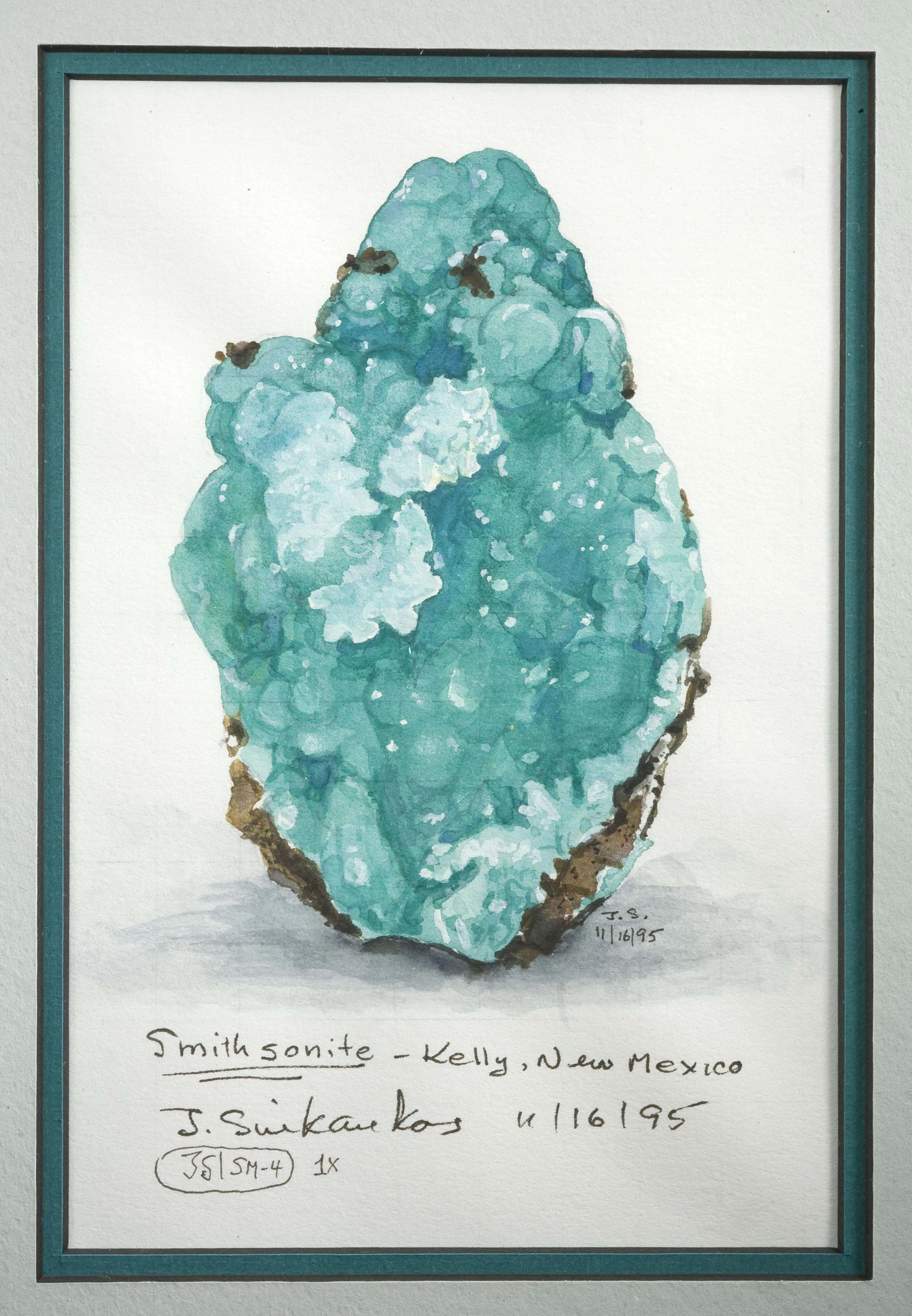 Smithsonite With Calcite (And Original Watercolor Painting By John Sinkankas) - image 1