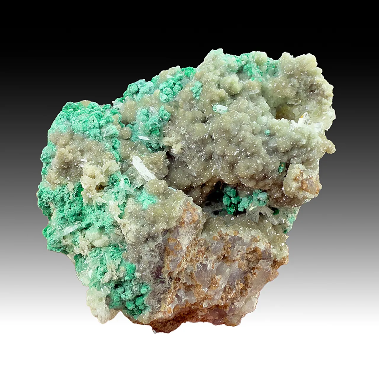 Smithsonite with Malachite on Cerussite - image 1
