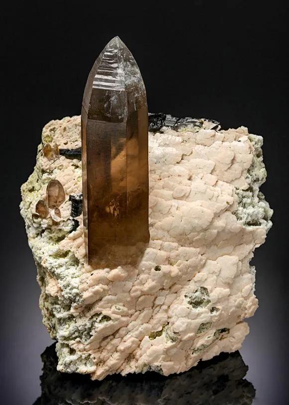 Smoky Quartz on Feldspar with Schorl and Muscovite - image 1