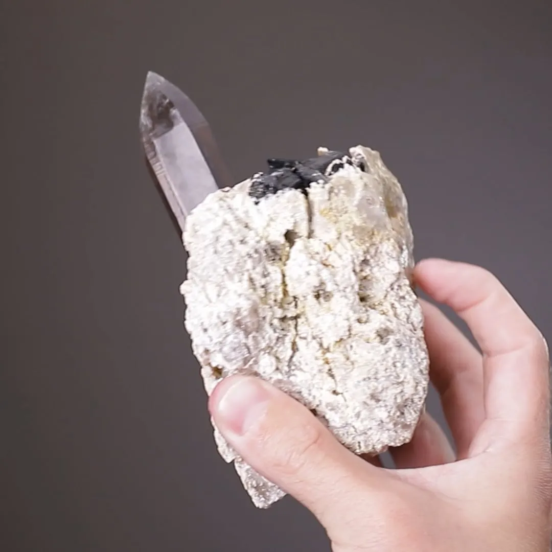 Smoky Quartz on Feldspar with Schorl and Muscovite - image 2