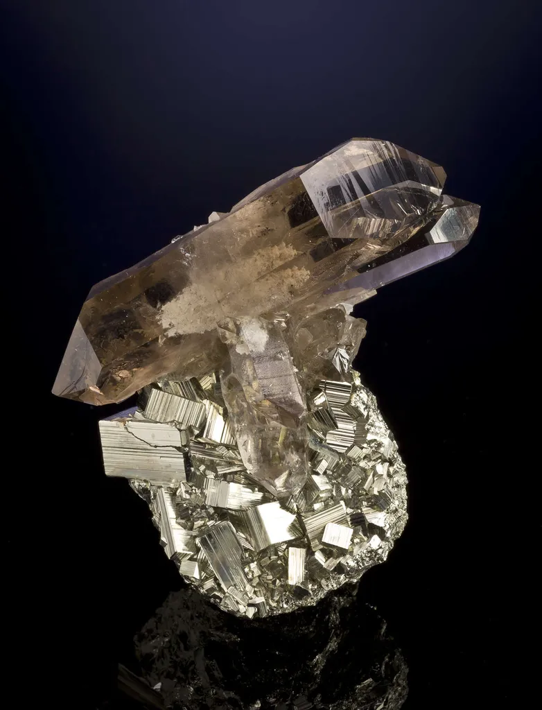 Smoky Quartz on Pyrite image