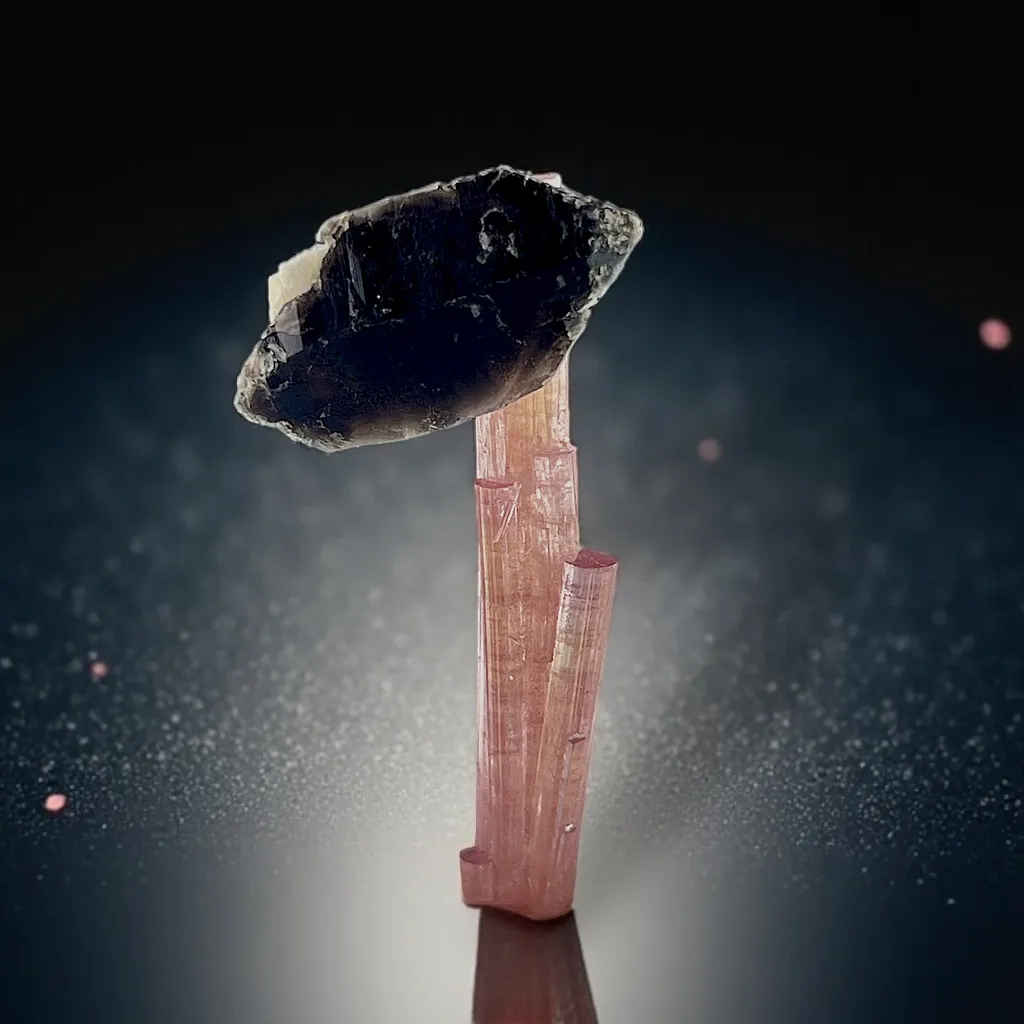 Smoky Quartz Perfectly Sitting on Tourmaline image
