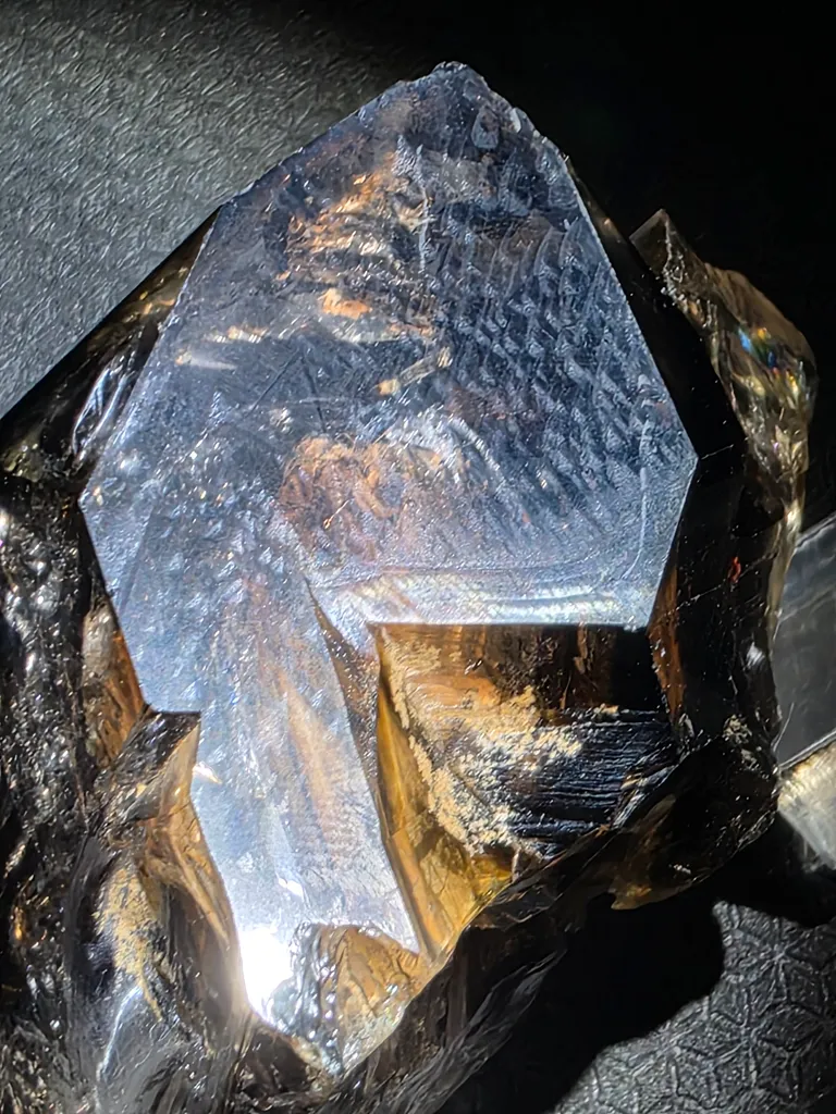 Smoky quartz with soil inclusions and triangles marks - image 5