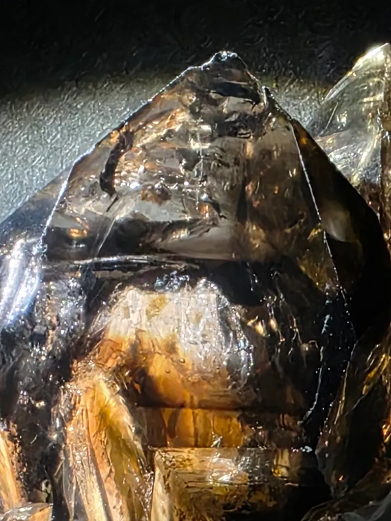 Smoky quartz with soil inclusions and triangles marks - image 10